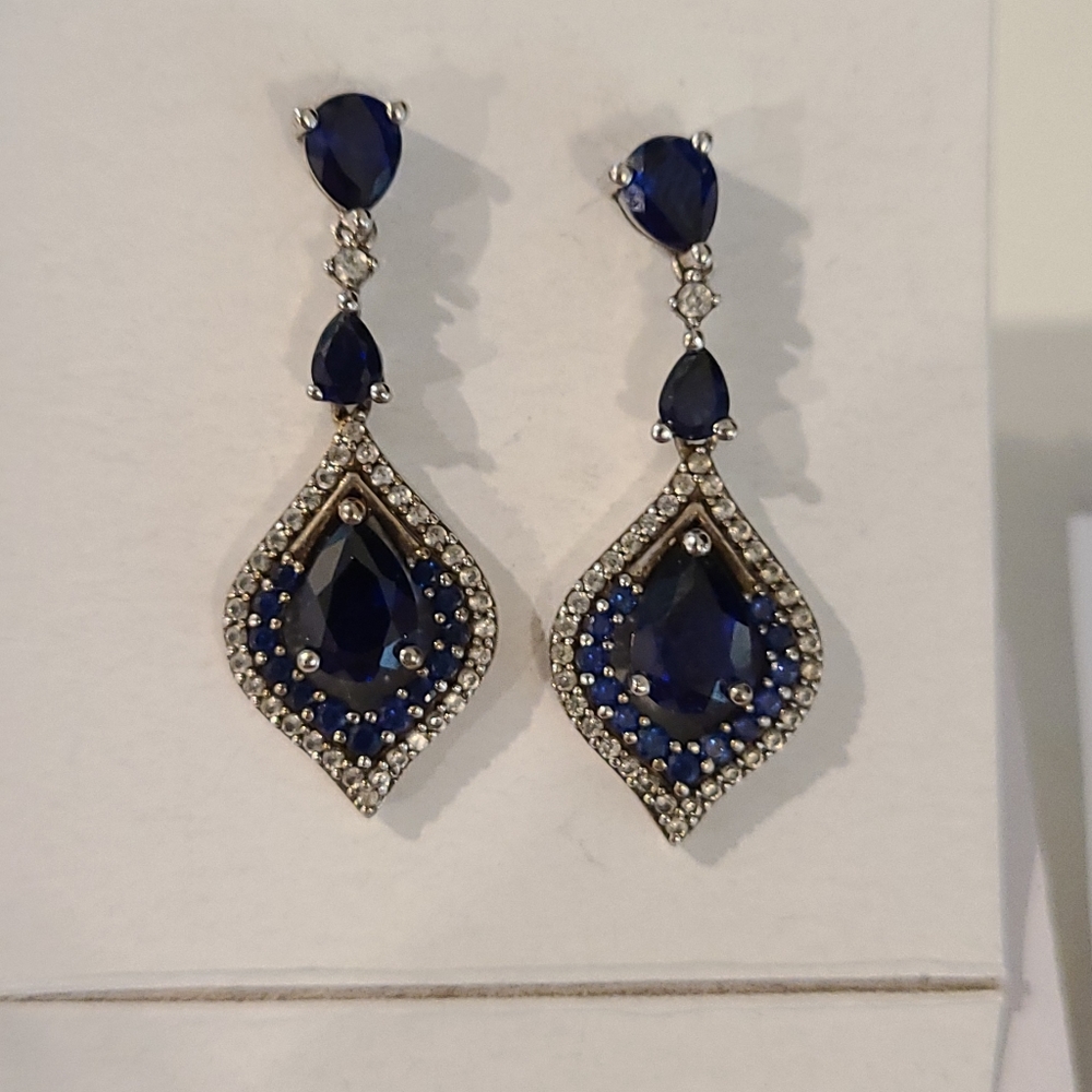 Sapphire silver earrings Sapphire drop earrings sterling silver